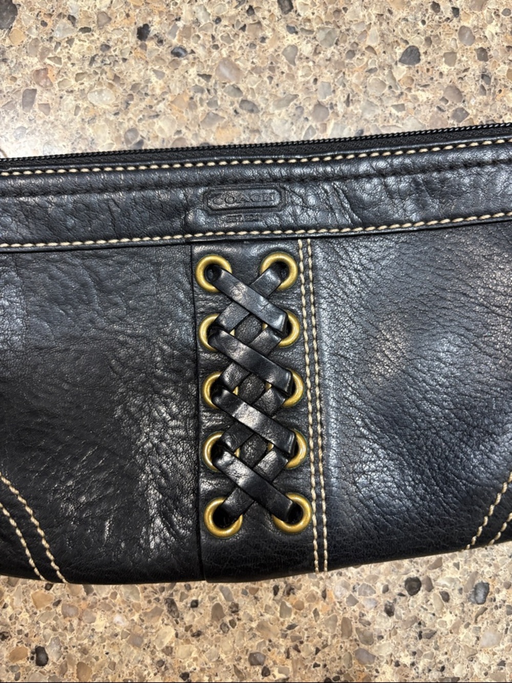 Coach Black Leather Lace-Up Wristlet with Gold Hardware - Picture 6 of 6